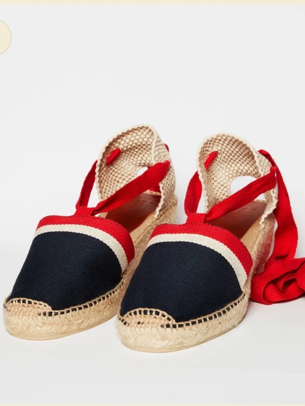 DIEGOS Handmade Spain Espadrille Wedge Sandals Red Navy Striped Size 41